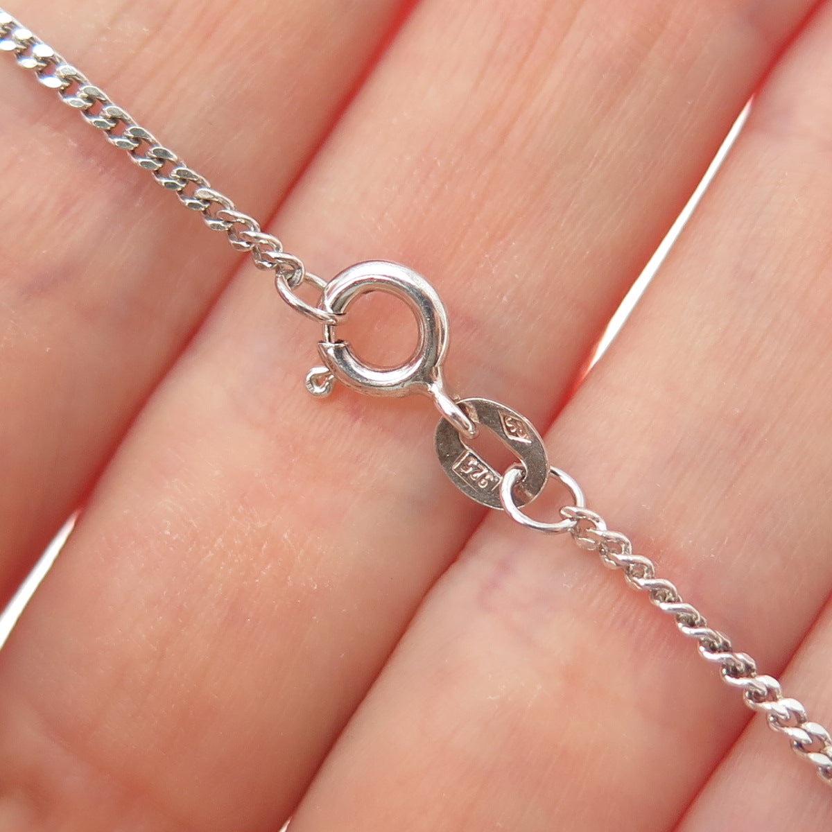 925 Sterling Silver Vintage Real Amber Modernist Curb Chain Necklace 16"
