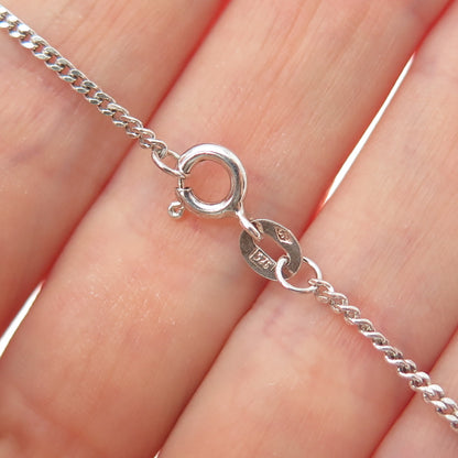 925 Sterling Silver Vintage Real Amber Modernist Curb Chain Necklace 16"
