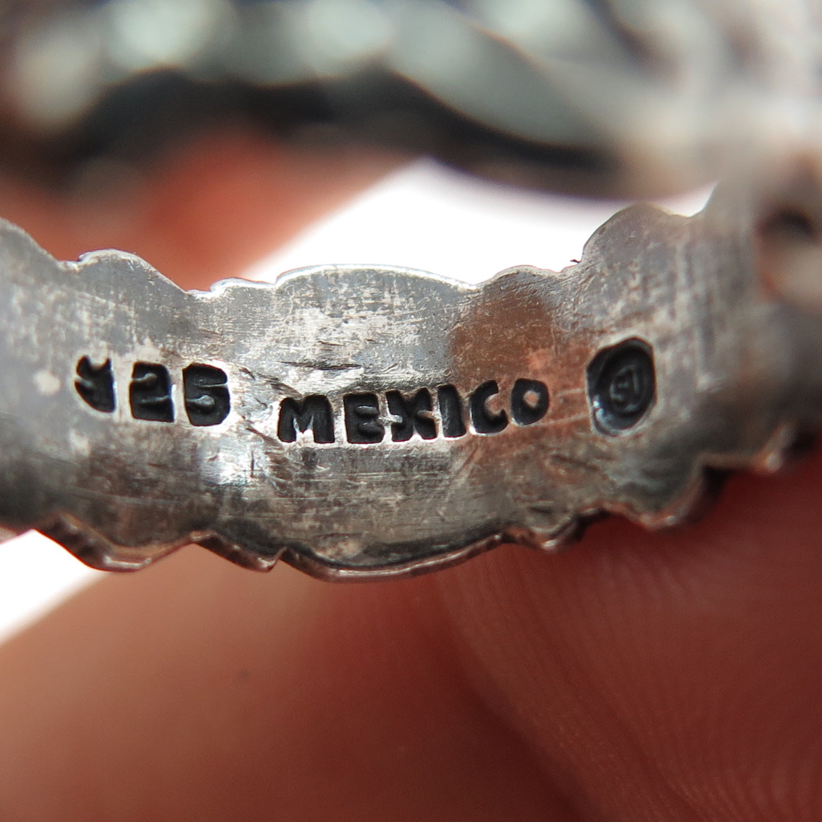 925 Sterling Silver Vintage Mexico Flower Oxidized Band Ring Size 7.5