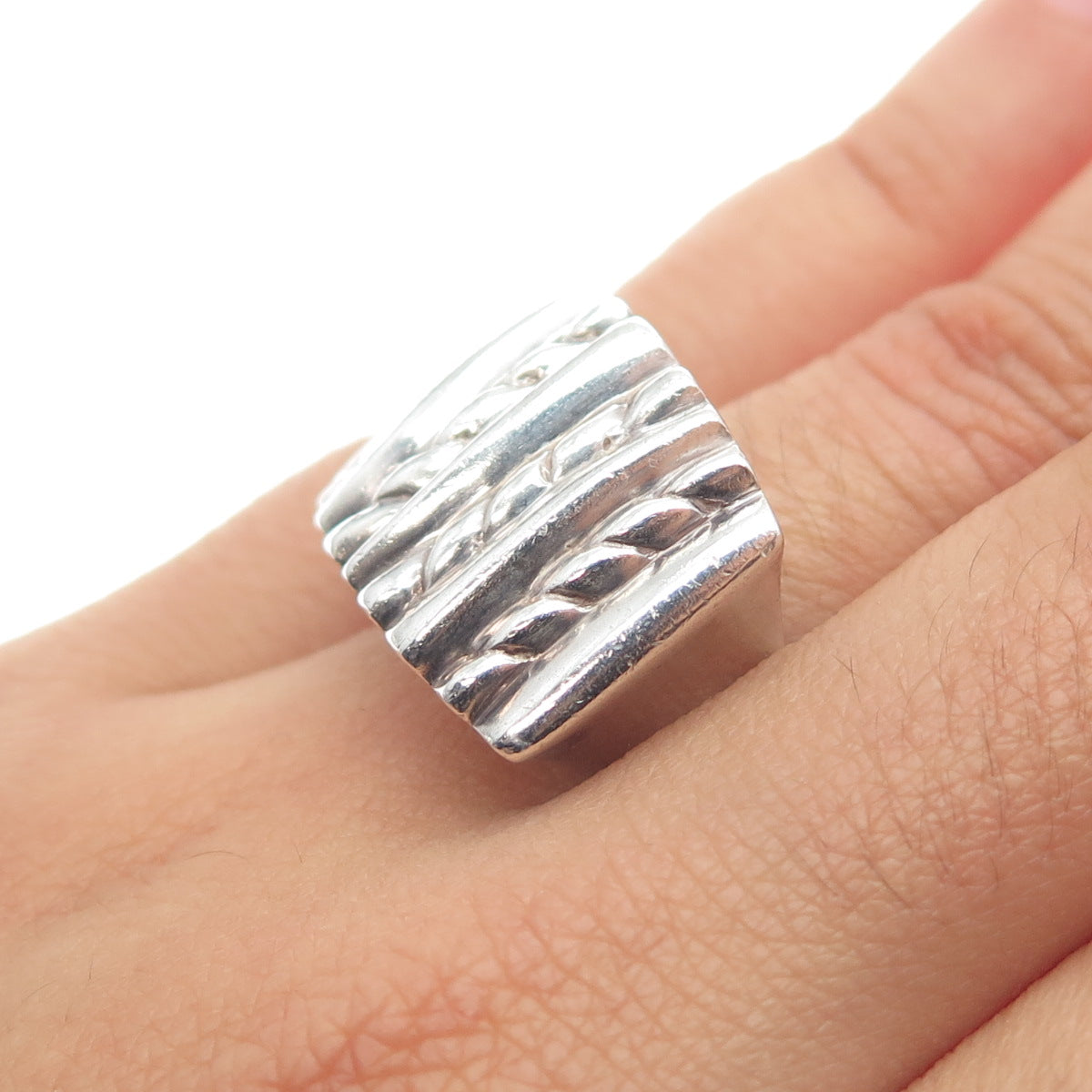 925 Sterling Silver Vintage Modernist Roped Ring Size 6.5