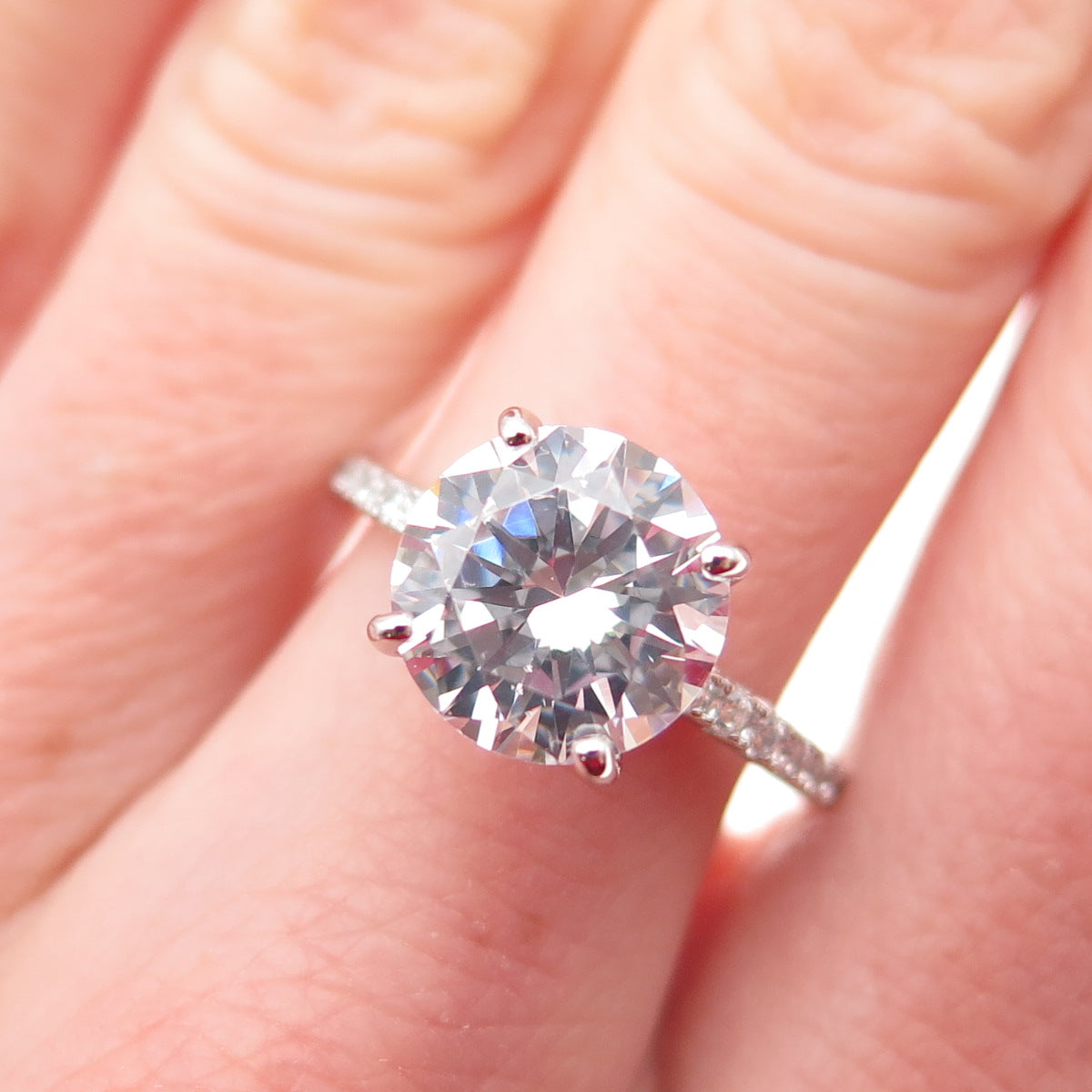 DSMK 925 Sterling Silver Round-Cut C Z Engagement Ring Size 7.25