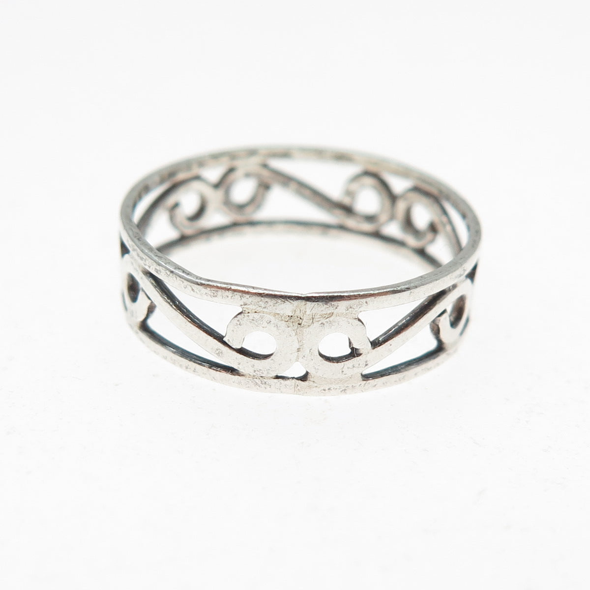 925 Sterling Silver Vintage Swirl Band Ring Size 7.25