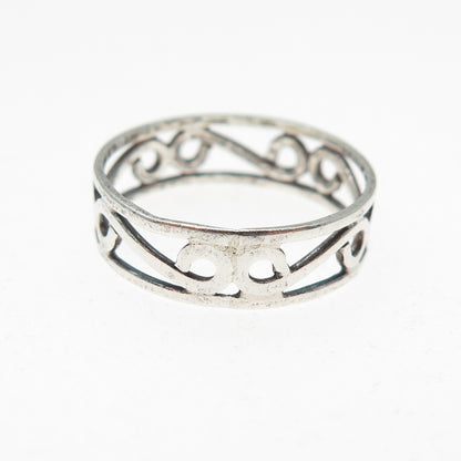925 Sterling Silver Vintage Swirl Band Ring Size 7.25