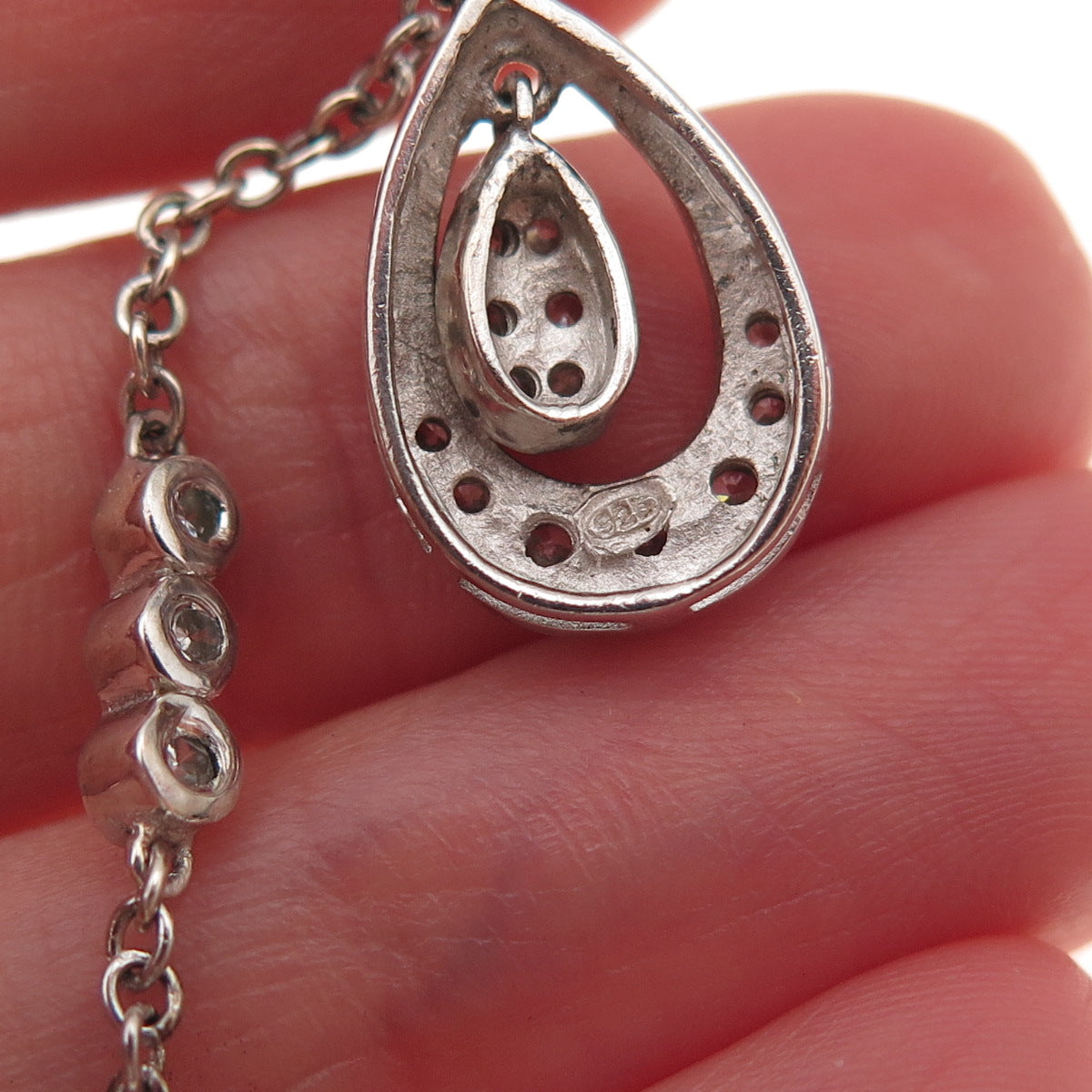 925 Sterling Silver Vintage C Z Drop Chain Dangle Charm Pendant