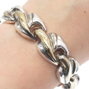 925 Sterling Silver 2-Tone Vintage Italy Modernist Oxidized Link Bracelet 7"