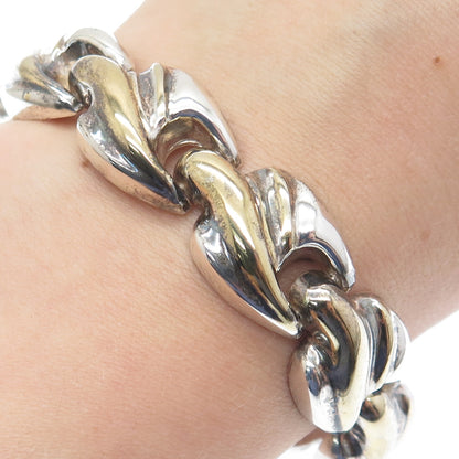 925 Sterling Silver 2-Tone Vintage Italy Modernist Oxidized Link Bracelet 7"