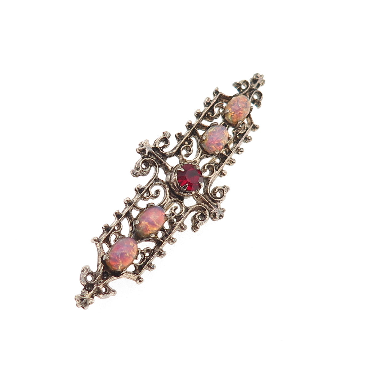 Sarah Coventry Sterling Silver Vintage Rhinestone & Dichroic Glass Pin Brooch