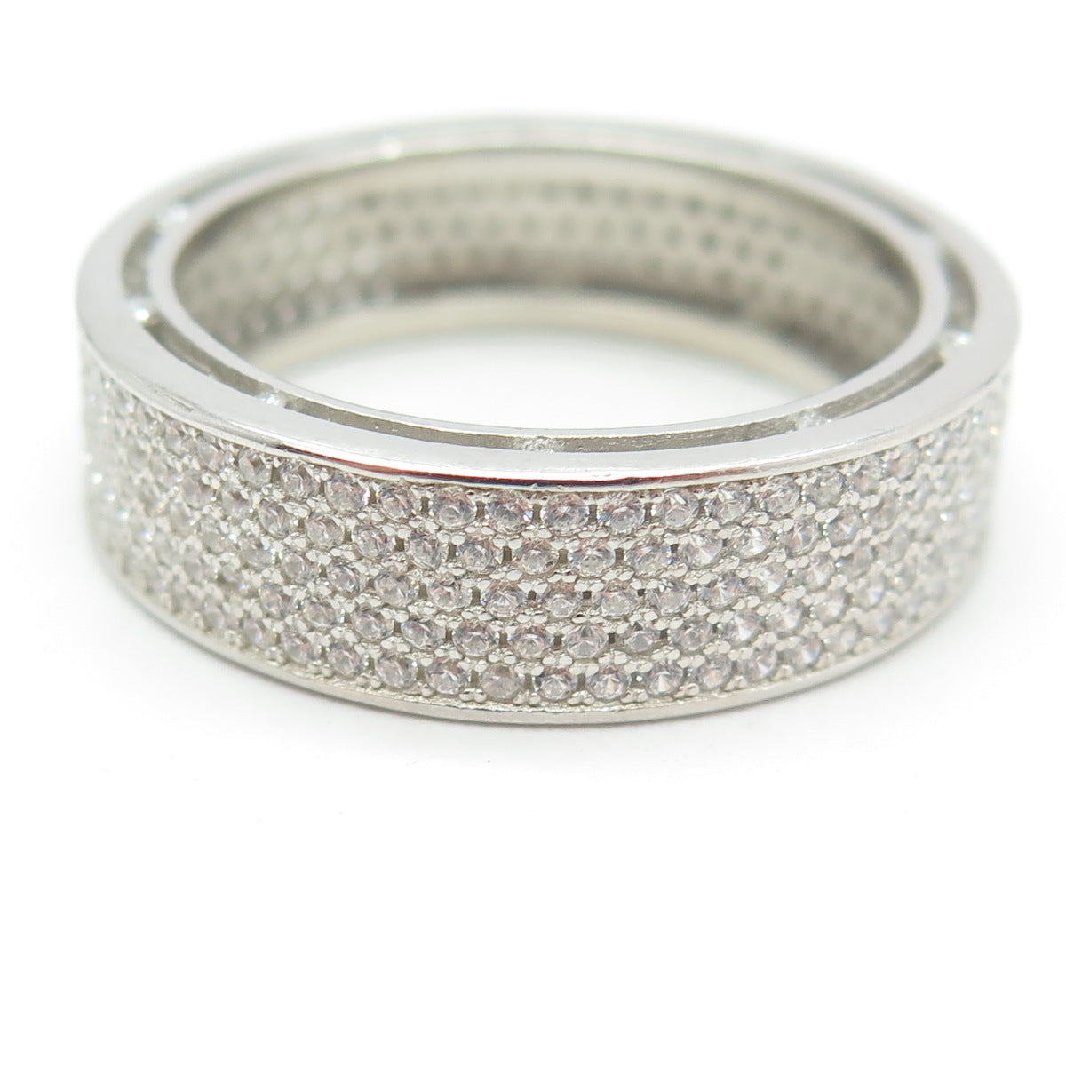 925 Sterling Silver Pave C Z All Around Eternity Band Ring Size 13.5