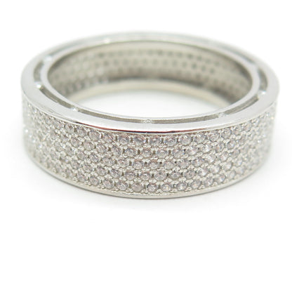 925 Sterling Silver Pave C Z All Around Eternity Band Ring Size 13.5
