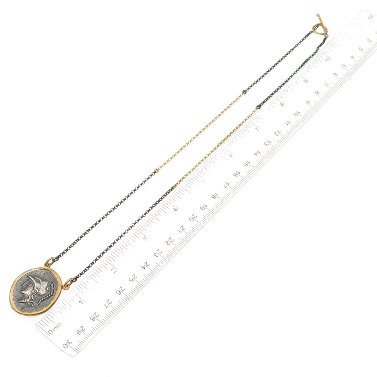 925 Sterling Gold Plated Black Rhodium Vintage Athena Greek Coin Necklace 20"