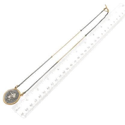 925 Sterling Gold Plated Black Rhodium Vintage Athena Greek Coin Necklace 20"