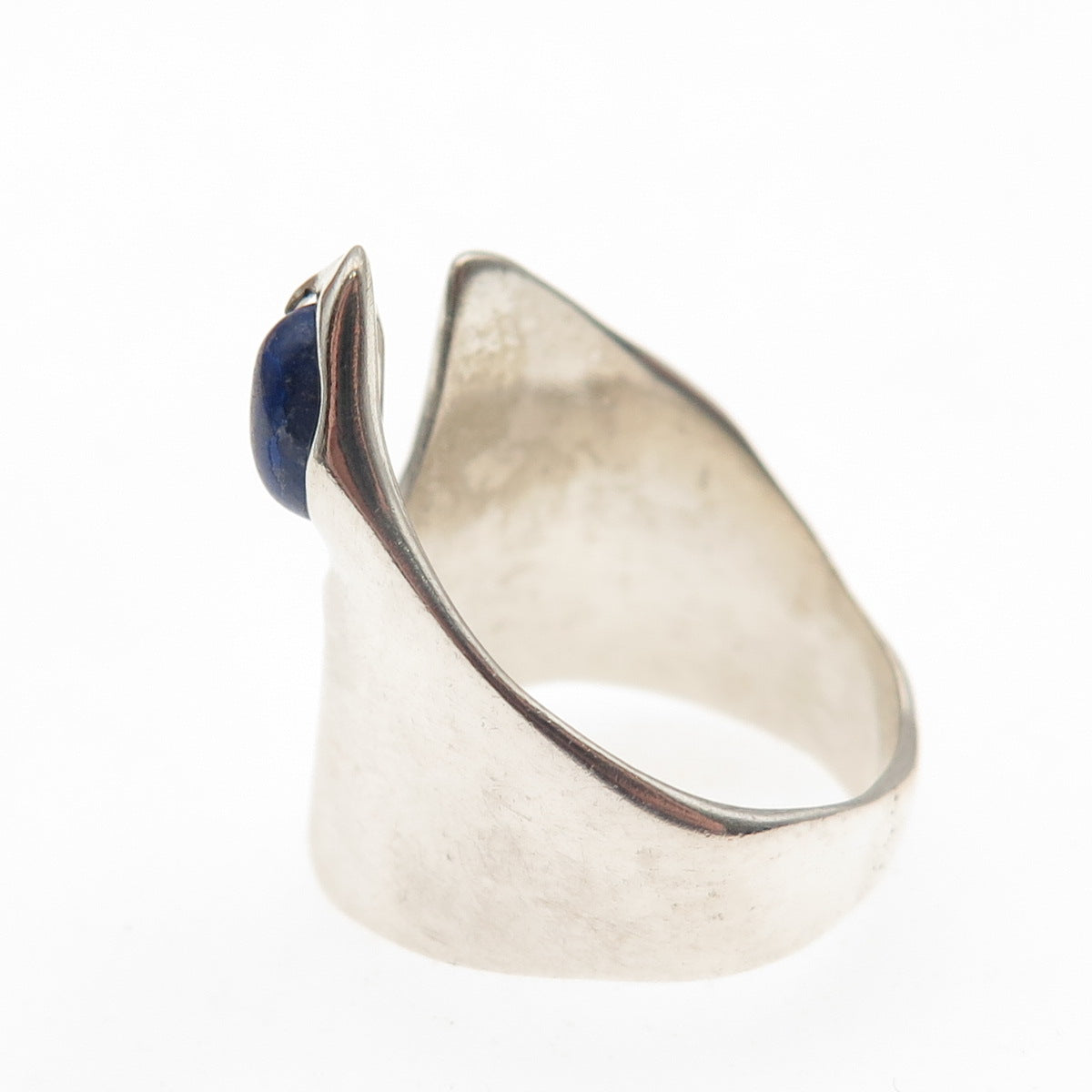 925 Sterling Silver Vintage Real Lapis Lazuli Modernist Ring Size 6.75