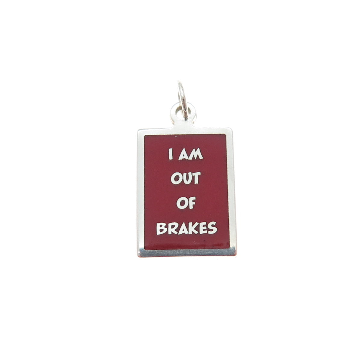 925 Sterling Silver Red Enamel I Am Out Of Brakes Minimalist Charm Pendant
