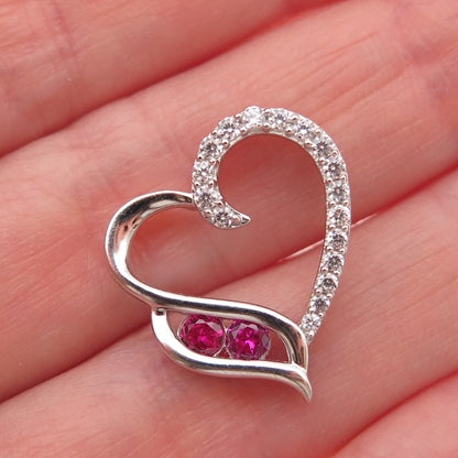 925 Sterling Silver Round-Cut Lab-Created Ruby & C Z Heart Mini Slide Pendant
