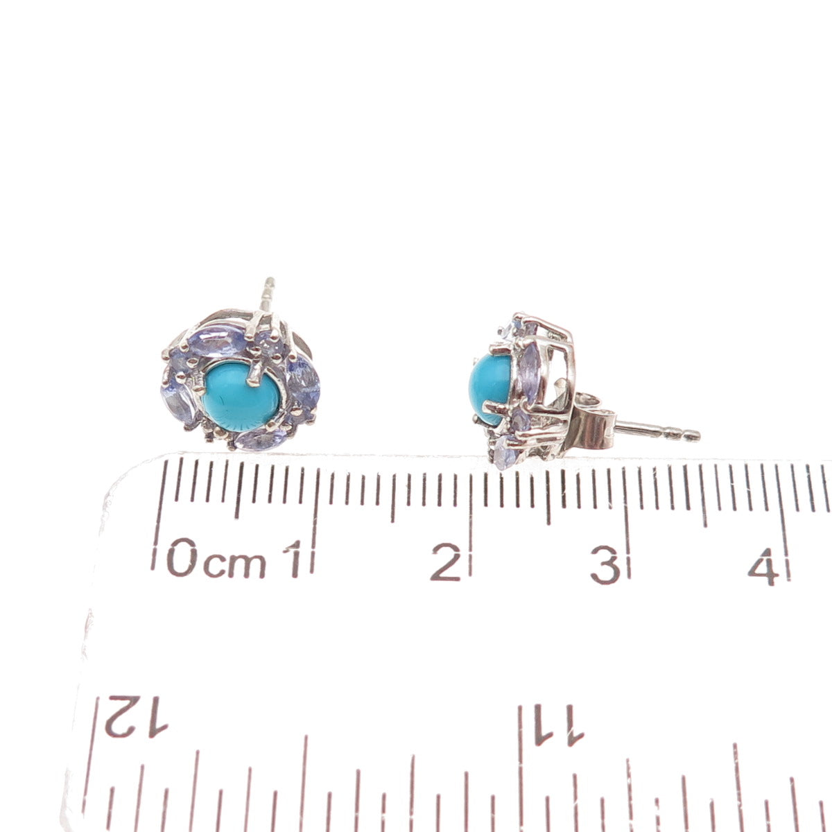 Chuck Clemency 925 Sterling Silver Real Turquoise & Tanzanite Stud Earrings