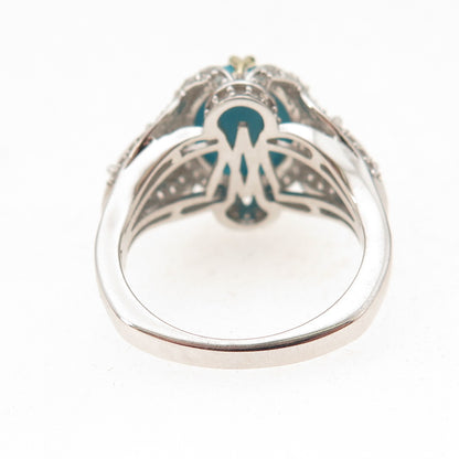 925 Sterling Silver 2-Tone Real Sleeping Beauty Turquoise & Topaz Ring Size 8.25