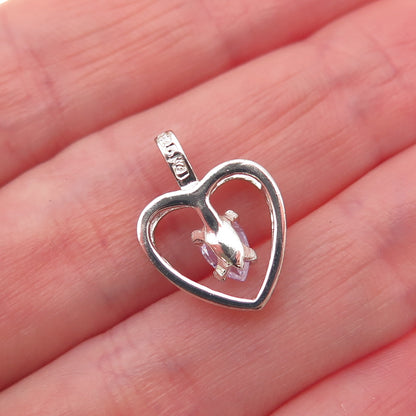 925 Sterling Silver Vintage Pear-Cut Purple C Z Heart Mini Charm Pendant