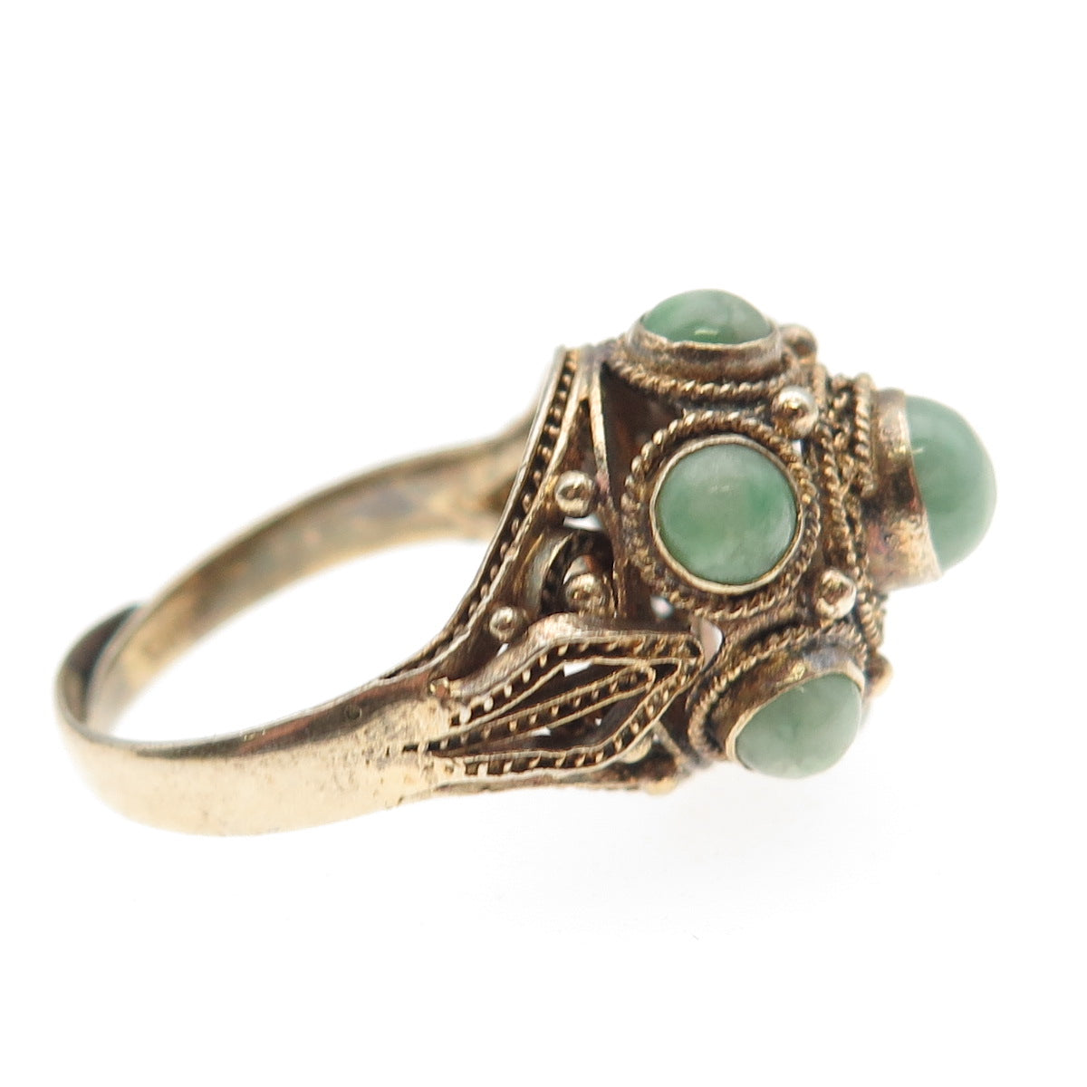 925 Sterling Gold Plated Antique China Real Jade Adjustable Ring Size 6.75