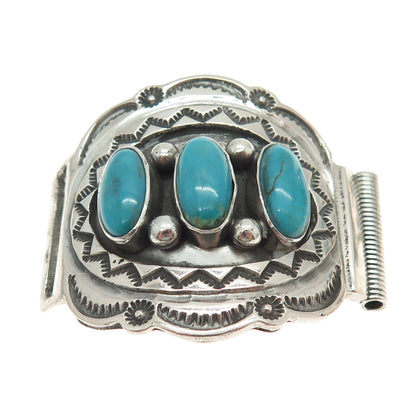 RONALD TOM NAVAJO Old Pawn Sterling Silver Bisbee Turquoise Watch Band Bracelet