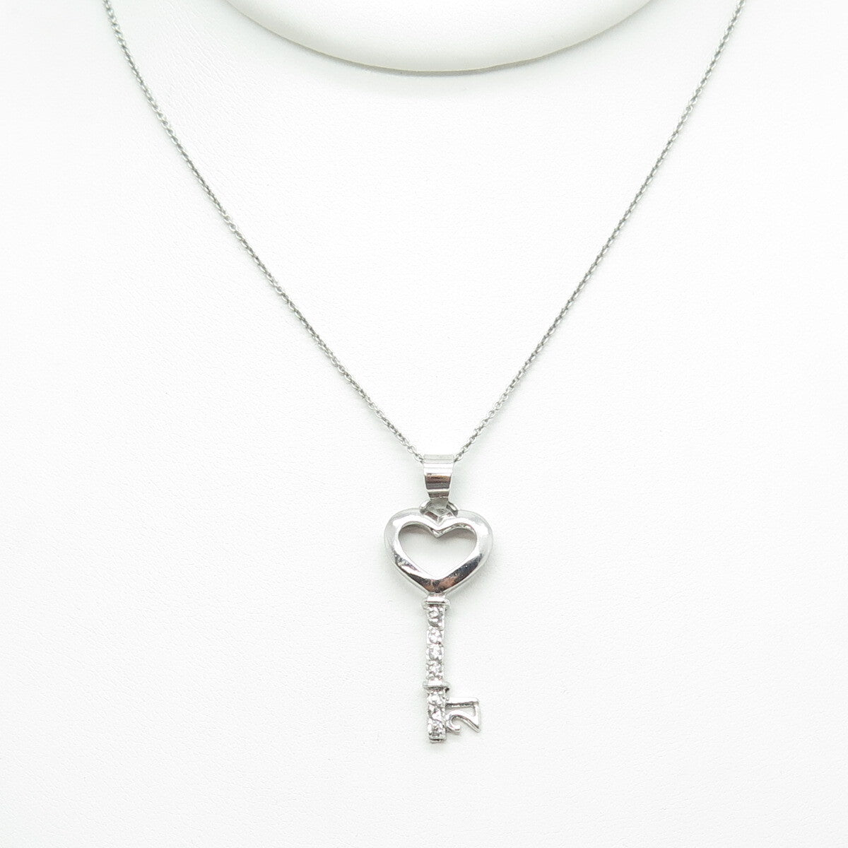 925 Sterling Silver Round-Cut C Z Heart Key Cable Chain Necklace 16"