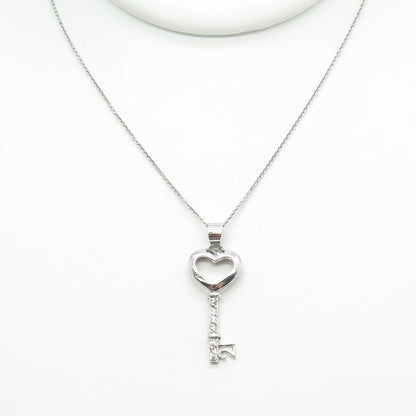 925 Sterling Silver Round-Cut C Z Heart Key Cable Chain Necklace 16"