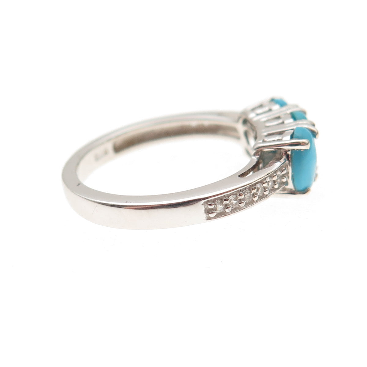 Chuck Clemency 925 Sterling Silver Real Turquoise & White Topaz Ring Size 6.25