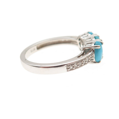 Chuck Clemency 925 Sterling Silver Real Turquoise & White Topaz Ring Size 6.25