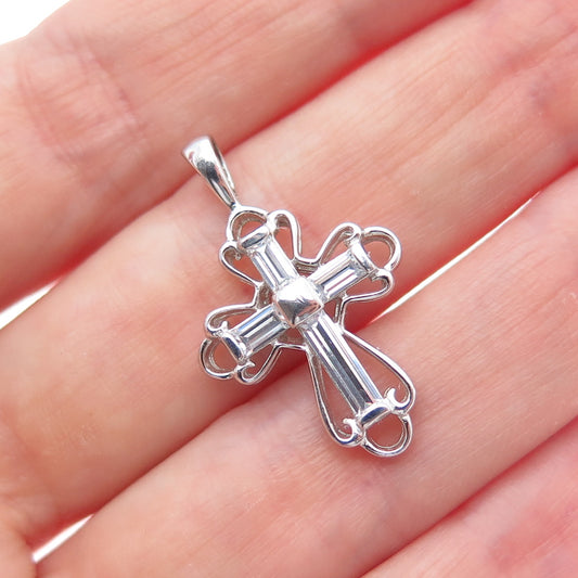 925 Sterling Silver Baguette-Cut C Z Cross Minimalist Charm Pendant