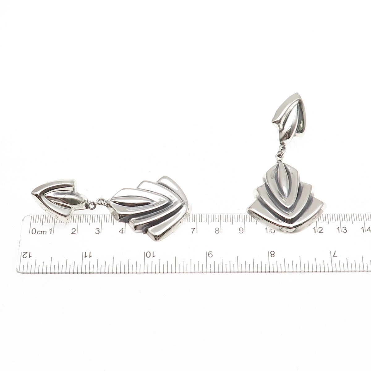925 Sterling Silver Vintage Mexico Modernist Oxidized Dangle Earrings