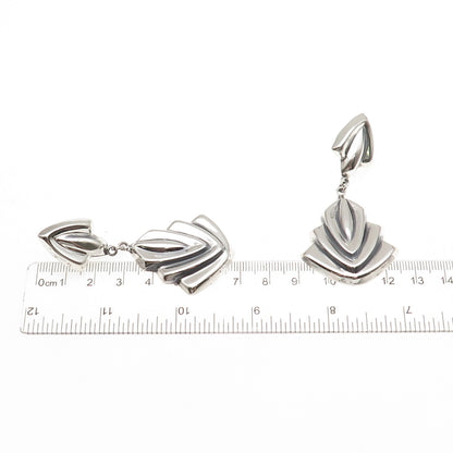925 Sterling Silver Vintage Mexico Modernist Oxidized Dangle Earrings