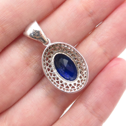 925 Sterling Silver Vintage Lab-Created Sapphire & C Z Minimalist Charm Pendant