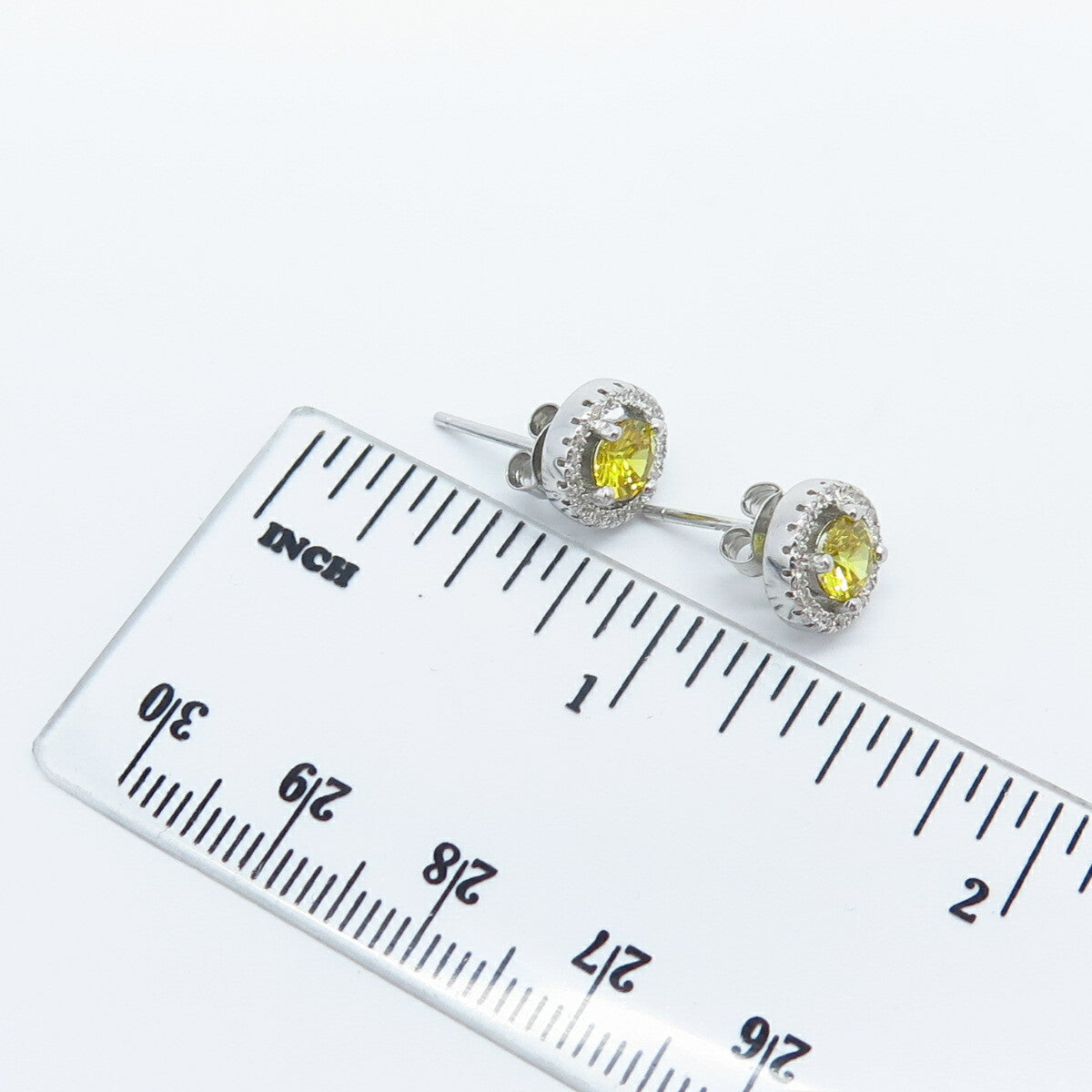 925 Sterling Silver White & Citrine-Tone C Z Round Stud Earrings