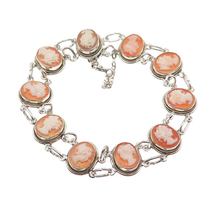 800 Silver Vintage Italy Real MOP Carved Lady Cameo Bracelet 7" (broken lock)