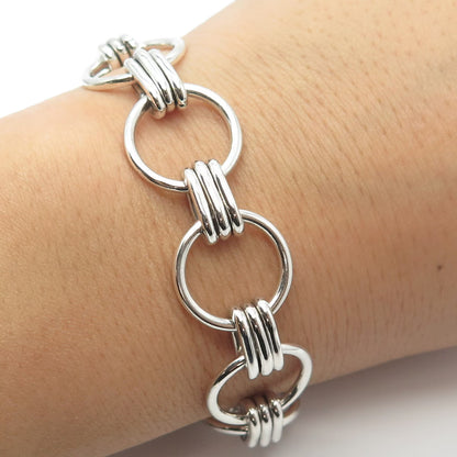 925 Sterling Silver Vintage Mexico Modernist Link Bracelet 7.5"