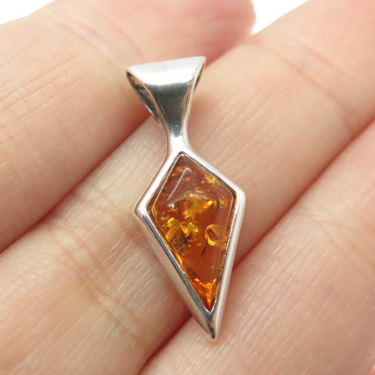 925 Sterling Silver Vintage Real Amber Arrow Pendant