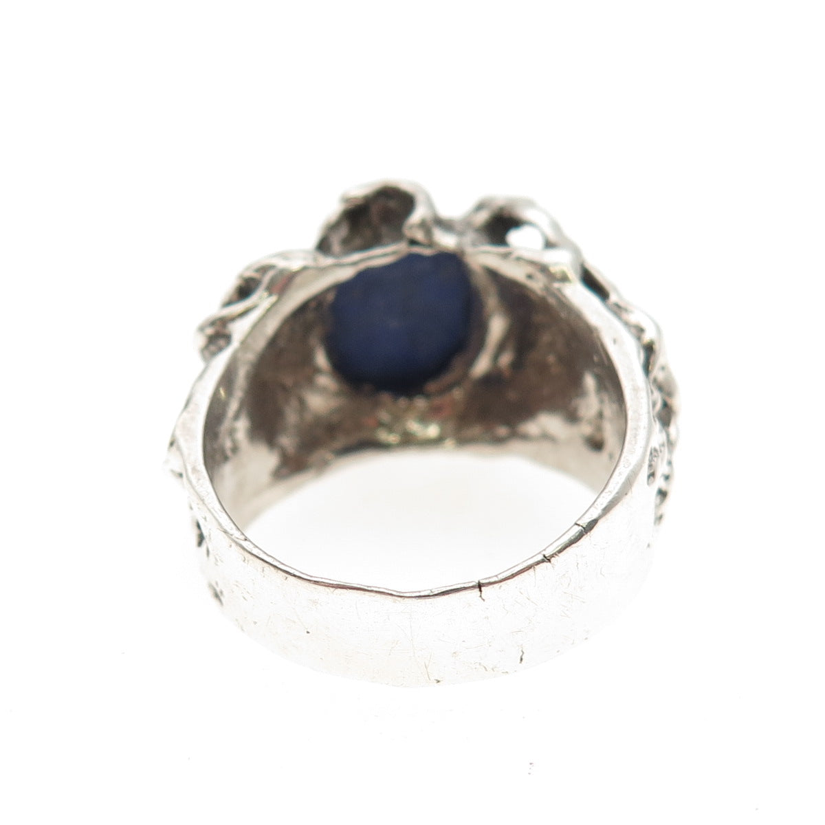 925 Sterling Silver Vintage Real Lapis Modernist Oxidized Ring Size 9
