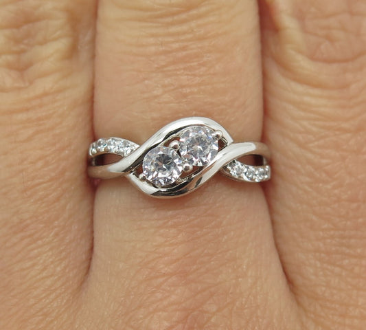 SAI 925 Sterling Silver Round-Cut C Z Engagement Ring Size 7