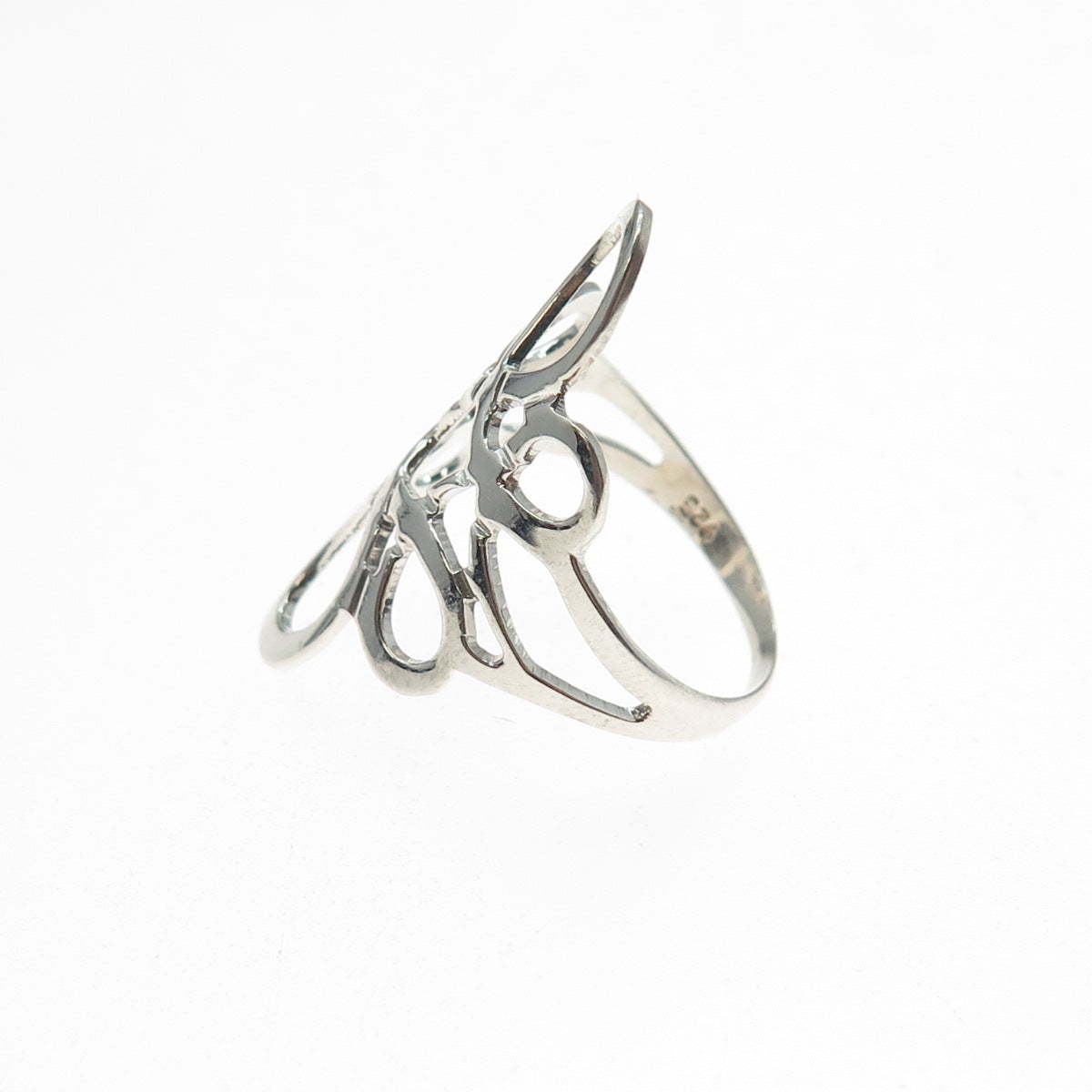 925 Sterling Silver Vintage Mexico Modernist Flower Ring Size 7