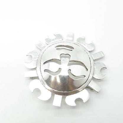 925 Sterling Silver Vintage Mexico Sun Face God Pin Brooch