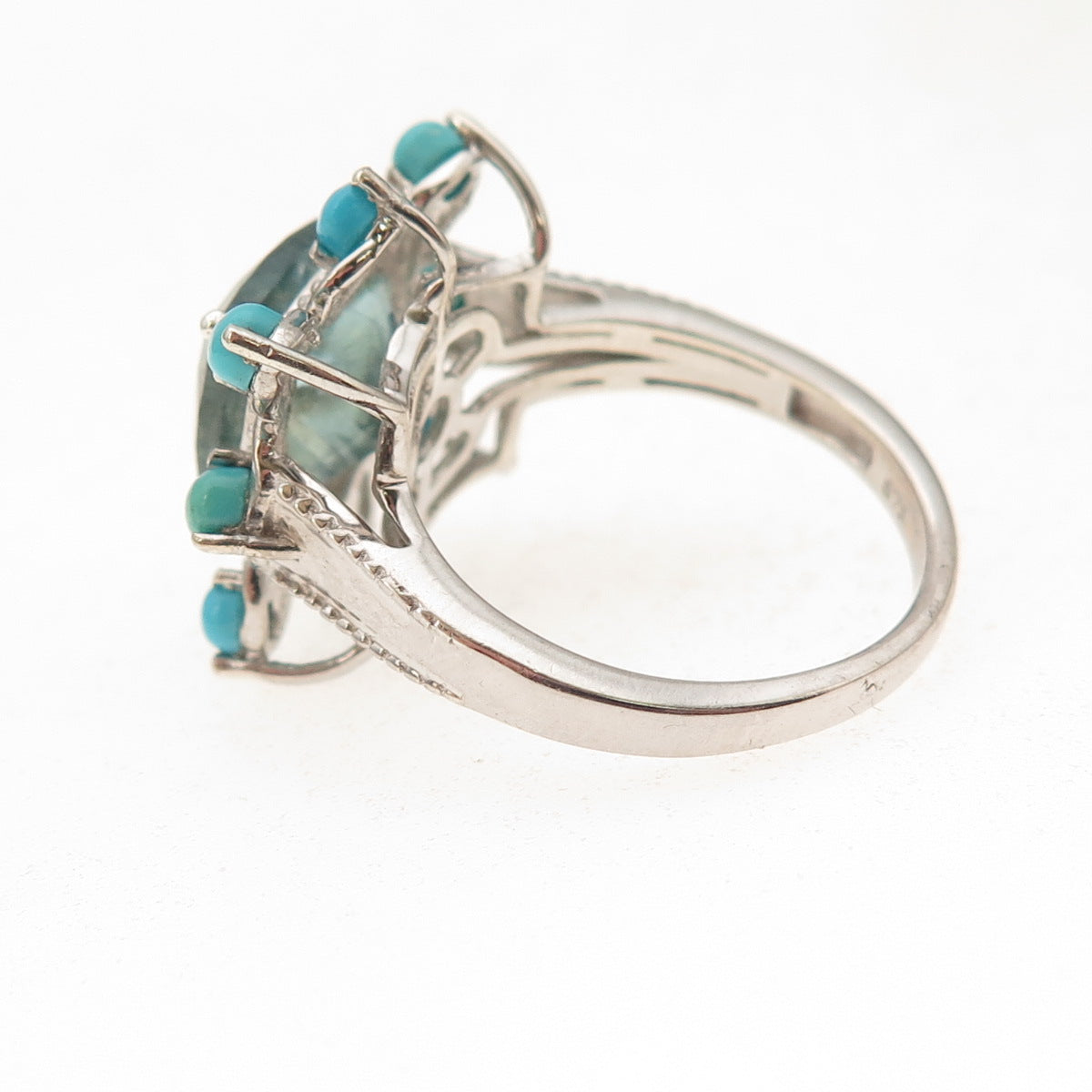 Chuck Clemency 925 Sterling Silver Real Aquamarine & Turquoise Ring Size 8