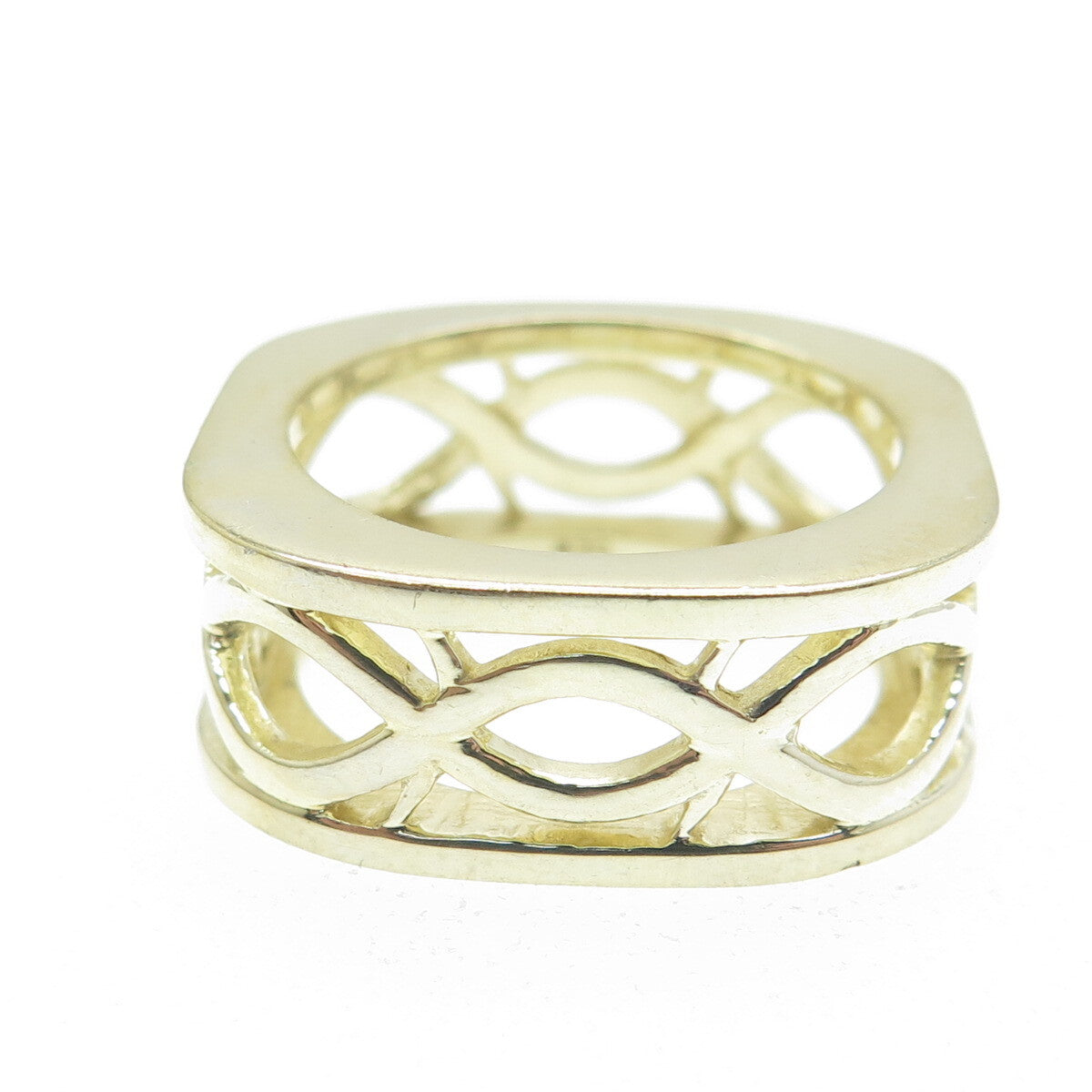 925 Sterling Silver Gold Plated Woven Square Band Ring Size 7.5