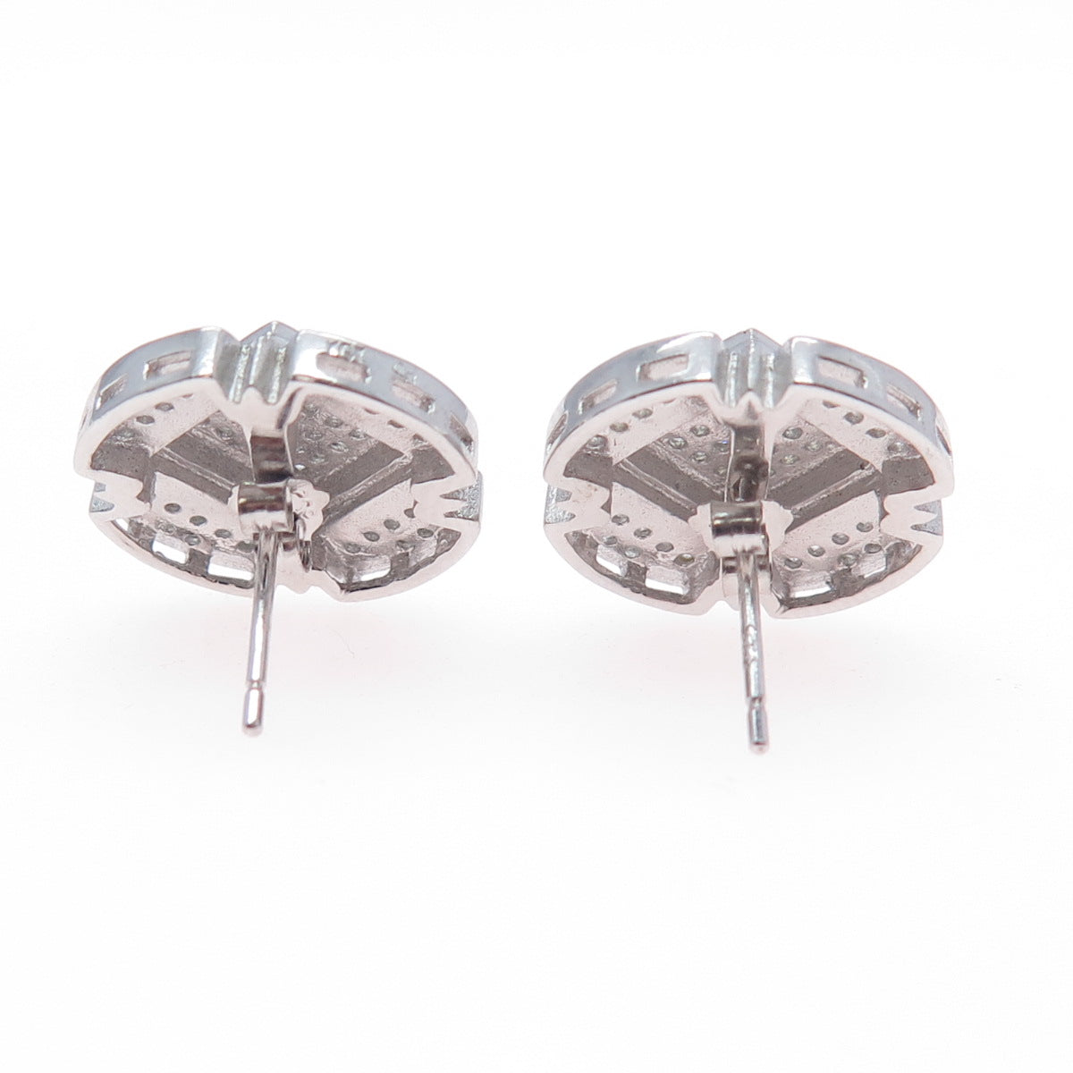 925 Sterling Silver Round-Cut C Z Cross Stud Earrings