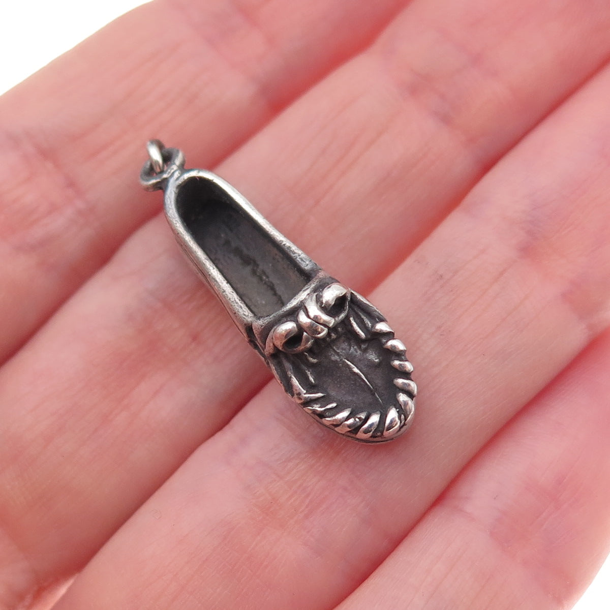 Southwest 925 Sterling Silver Vintage Loafer Shoe Oxidized 3D Charm Pendant