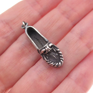 Southwest 925 Sterling Silver Vintage Loafer Shoe Oxidized 3D Charm Pendant