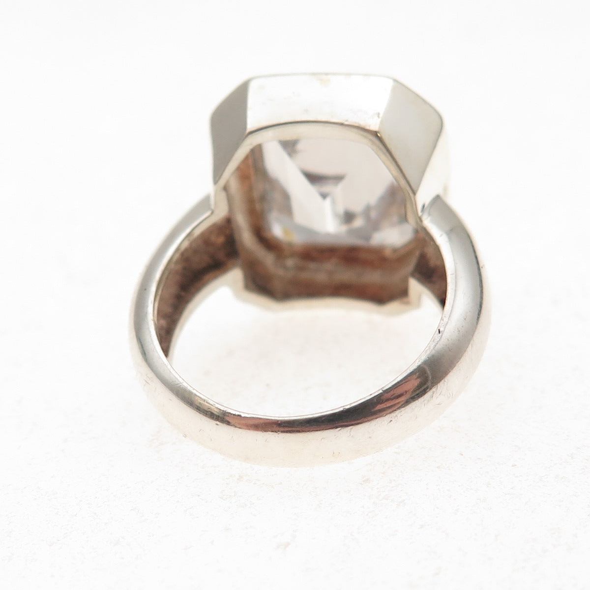 925 Sterling Silver Vintage Emerald-Cut C Z Engagement Ring Size 6