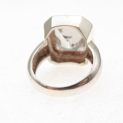 925 Sterling Silver Vintage Emerald-Cut C Z Engagement Ring Size 6