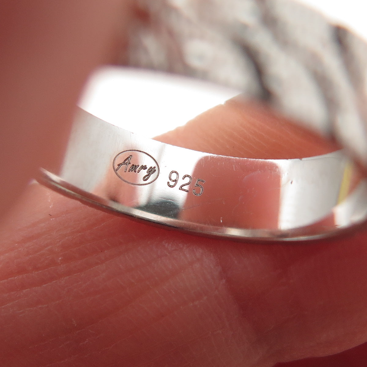 AMRY 925 Sterling Silver Vintage Textured Band Ring Size 8