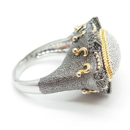 925 Sterling Silver 2-Tone Real Round-Cut Diamond Bohemian Ring Size 8
