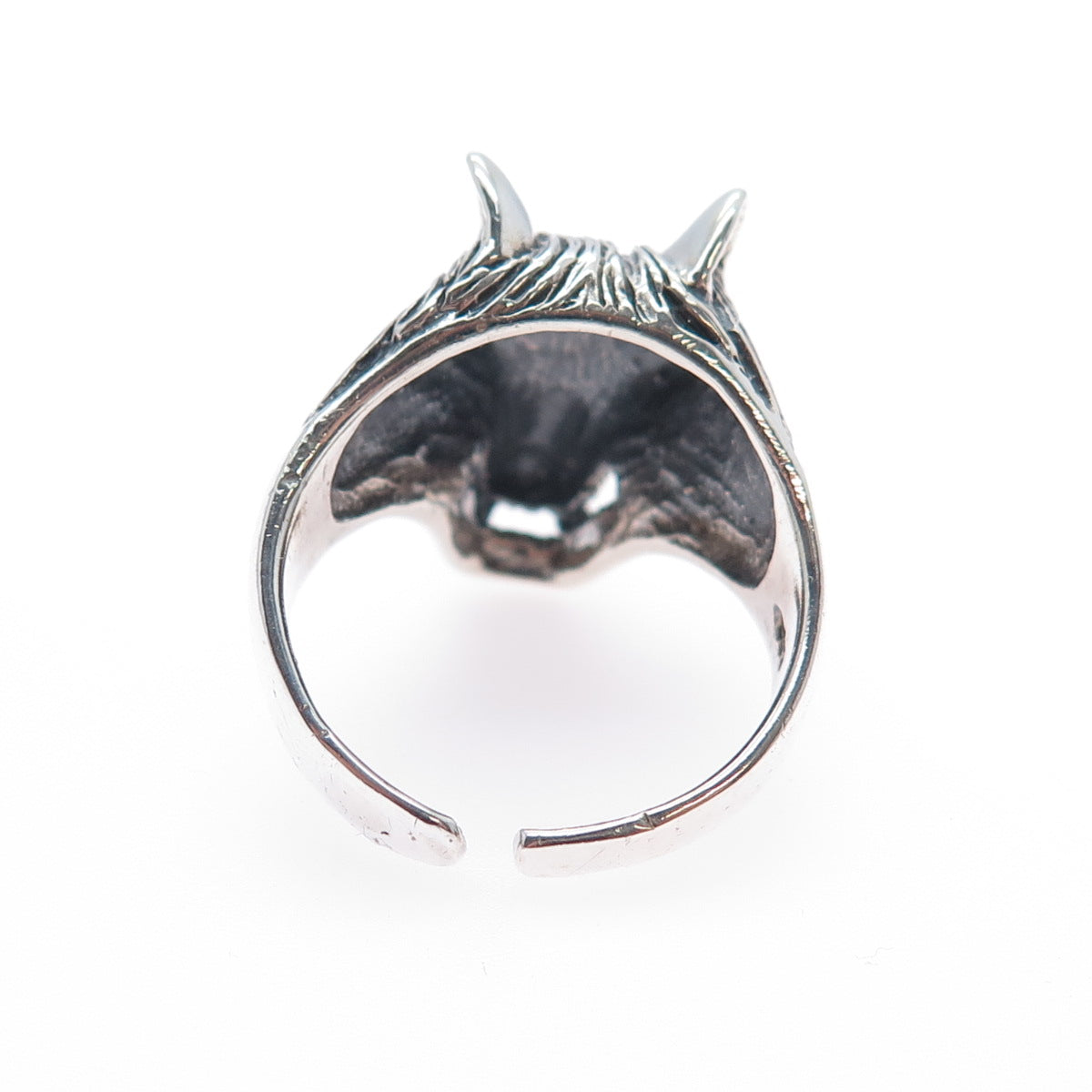 925 Sterling Silver Vintage Wolf Oxidized Adjustable Ring Size 10