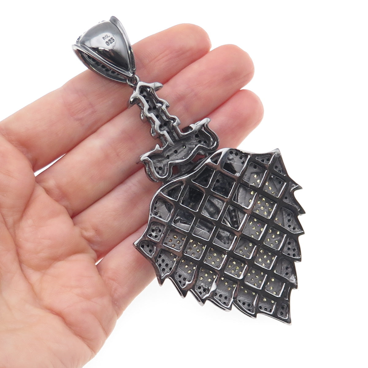 925 Sterling Silver Black Rhodium Round-Cut Multi-Color C Z Panther Pendant